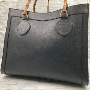 【極美品】GUCCI オールドグッチ メンズ トートバッグ ビジネスバッグ 仕事鞄 ダイアナ バンブー レザー 本革 A4◎ 大容量 ブラック 黒