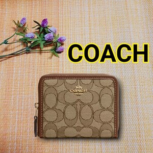 ◆【アウトレット新品】コーチ COACH コインケースCH389 IMVGB カーキ/サドルマルチ ミニ財布 ミニウォレット ラウンドファスナー