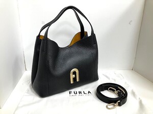 ☆1円～ 美品 FURLA フルラ レザー 2WAY クロスボディ ショルダーバッグ トート 斜め掛け ブラック☆