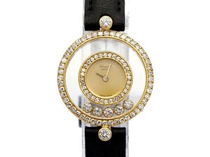 【 ショパール CHOPARD 】 腕時計 20/3957 ハッピーダイヤモンド ダイヤベゼル K18YG/革 クォ―ツ レディース □ 01588-2