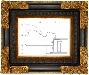 額縁 油彩額縁 油絵額縁 木製フレーム 黒角花 金+黒 サイズP60号