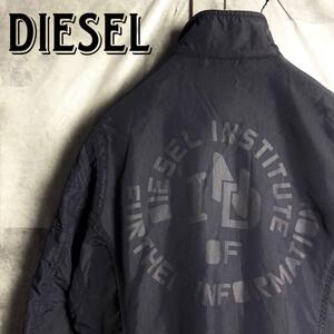 美品 DIESEL ディーゼル バックロゴ ナイロン ボンバージャケット ブルゾン ネイビー 紺 M