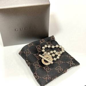 ＃3345 GUCCI グッチ ブレスレット アクセサリー シルバー 925 刻印 ボールチェーン サイズ18 ★現状品/美品/箱付き/全長約18ｃｍ