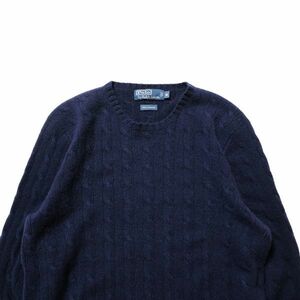 00’s ポロラルフローレン ケーブル編み 100% カシミア クルーネック ニット セーター 紺 (M) ネイビー 00年代 旧タグ オールド POLO