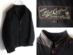 名作 LOST CONTROL ロストコントロール Wool Tweed Jacket 襟裏レザー チェンジポケット ウールツイード テーラードジャケット 4 ブラック