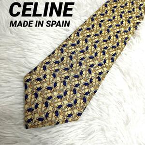 【美品】CELINE セリーヌ 総柄 ネクタイ シルク スペイン製 結婚式 セレモニー フォーマル MADE IN SPAIN