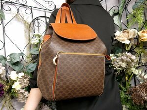 超美品●CELINE セリーヌ●マカダム●PVC カーフ レザー 本革●リュックサック●ブラウン●G金具●ヴィンテージ●B5 収納 かばん●Js50382