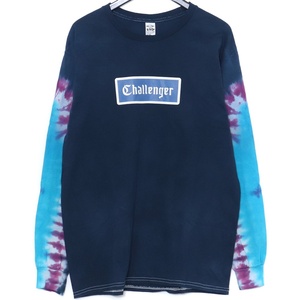 CHALLENGER L/S TIE DYE LOGO TEE Lサイズ ネイビー チャレンジャー タイダイ柄 ロゴプリント 長袖カットソー ロンT