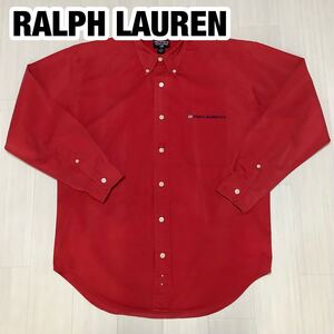 POLO JEANSCO. RALPH LAUREN ポロジーンズ ラルフローレン 長袖シャツ S レッド 刺繍ロゴ 国旗