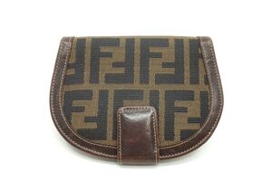 フェンディ ヴィンテージ ズッカ 二つ折り 財布 コンパクトウォレット ナイロンキャンバス 茶 ブラウン FENDI 0575k