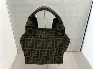 【FENDI】フェンディ　ズッカ　ハンドポーチ　ダークブラウン×イエローブラウン　ナイロン　SY02-FT0