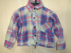 b966◆90s エジプト製 キッズ フランネルチェックシャツ◆size2T 子供・ベビー服 グレー×ネイビー 綿100％ ゆうパケット発送送料360円 5E