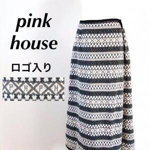 pink house　ピンクハウス　ロングスカート　ロゴ入り　ボーダー　総柄　L