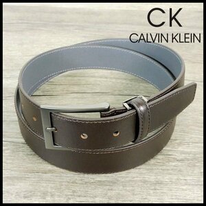 新品 訳有 カルバンクライン 濃茶 牛革レザー ベルト カット調節可能 CK CALVIN KLEIN メンズ 紳士 【3014】