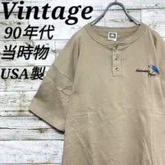 【w430】USA製古着ビンテージ90s当時物ヘンリーネック半袖Tシャツシングル