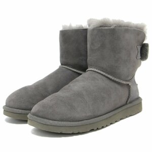 UGG アグ ブーツ ムートンブーツ ショート シューズ 靴 グレー 23.0cm フラット MINI BAILEY KNIT BOW ミニ ベイリー ニット ボウ ボア