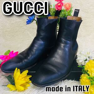 本革●GUCCI●グッチ●サイドゴア●レザーブーツ●ブラック●メンズ●レディース●25.5cm●26cm●イタリア●ハイブランド●