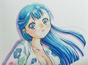 手描きイラスト　B5　Hugっとプリキュア　薬師寺さあや　浴衣　アナログイラスト　パンチラ　女の子イラスト　二次創作