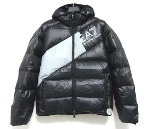 新品★EMPORIO ARMANI★エンポリオアルマーニ★斜めロゴ★ダウンジャケット★ブラック★S★洗える★フード