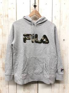 FILA フィラ ＊スウェット プルオーバー パーカー トップス ＊カモフラージュ ワッペン ＊M size ＊グレー スポーツ タウンユース