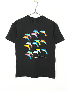 レディース 古着 90s USA製 イルカ 「Cape Henlopen State Park」 州立公園 発泡 プリント Tシャツ L 古着