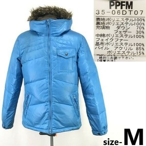 PPFM★肉厚/70%ダウンジャケット【メンズM/青/blue】ジャンパー/フェイクファー/ペイトンプレイス/Jaket/Jumper◆pBH818