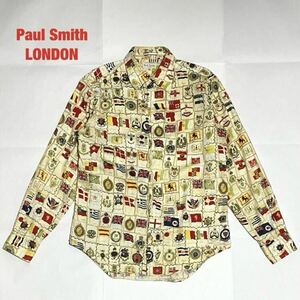 【人気】Paul Smith LONDON　ポールスミス　総柄シャツ　万国旗　エンブレム　ユニセックス　ヨーロッパ　マルチカラー　個性的　90s