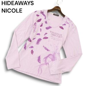 HIDEAWAYS NICOLE ハイダウェイ ニコル 通年 フェザー プリント★ 長袖 Uネック カットソー ロンTシャツ Sz.50　メンズ　A4T08830_8#F