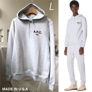 新品レア アメリカ製 A.P.C. アーペーセー U.S. ロゴ フーディー L 定2.48万 スウェット パーカー プルオーバー メンズ APC US made in USA