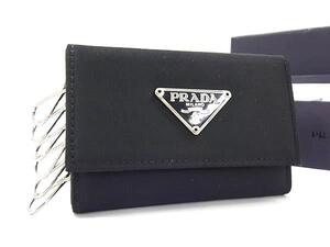 1円 ■極美品■ PRADA プラダ テスートナイロン 6連キーケース 鍵入れ レディース メンズ ブラック系 FH4407