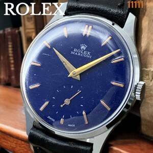 ロレックス マルコーニ/ROLEX MARCONI 36ｍｍ 動作良好 アンティーク スモセコ ビンテージウォッチ メンズ腕時計 手巻き シルバー ネイビー