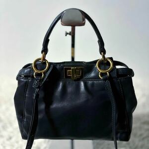 【希少】フェンディ FENDI ミニピーカブーミ二 2way ターンロック ハンドバッグ ショルダーバッグ 本革レザー 黒ブラック トップハンドル