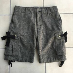 新品タグ 未着 Cloth&Cross クロス&クロス 毛75混 可愛いリボンツイードハーフパンツ サイズⅠ 黒、茶系 日本製 定価、19.950円