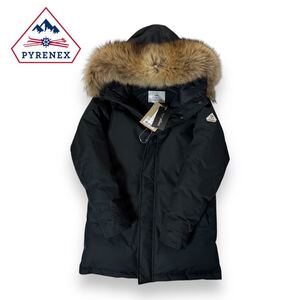 【未使用】PYRENEX ピレネックス ANNECY FUR ダウンジャケット ダウンジャケット ダウンコート 毛皮 ラクーンファー付 ブラック JP Lサイズ