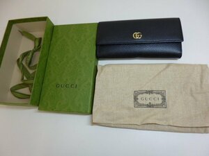 ★未使用品★　二つ折り長財布 グッチ 456116 GGマーモント レディース レザー ブラック ゴールド金具 GUCCI　★送料無料★