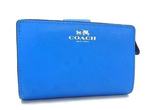 1円 ■極美品■ COACH コーチ レザー 二つ折り 財布 ウォレット 札入れ 小銭入れ カード入れ レディース ブルー系 BI8922