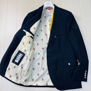 未使用並/2 M-L相当★モンクレール/MONCLER GENIUS CREIL ドットロゴ 総柄 ウール テーラード ジャケット ブレザー デカワッペン メンズ 紺