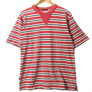 レッドイヤーポールスミス RED EAR PAUL SMITH Tシャツ カットソー ボーダー 半袖 クルーネック トリコロールカラー 赤 レッド L メンズ