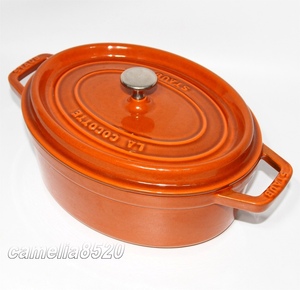 LA COCOTTE STAUB ストウブ ピコ ココット オーバル型 両手鍋 27cm オレンジ系 中古 美品 AB7508