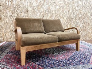 レア TRUCK FURNITURE トラックファニチャー 2人掛けソファ FURROWED-LEATHER OAK FRAME SOFA アーム コーデュロイ ブラウン (貝376