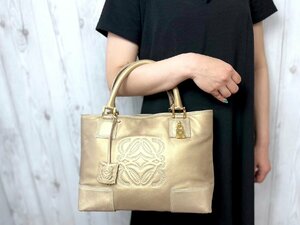 極美品 LOEWE ロエベ アナグラム フスタ トートバッグ ハンドバッグ バッグ ナッパレザー シャンパンゴールド 71835Y