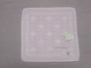 ♪新品♪ローラ アシュレイ♪タオルハンカチ♪リボン♪レース縁取り♪ピンク♪LAURA ASHLEY