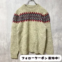 古着　used　長袖デザインニット　厚手セーター　ノルディック柄　クルーネック　レトロデザイン　秋冬服