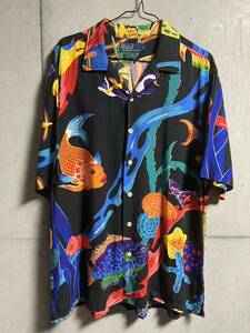 POLO Ralph Lauren ラルフローレン CALDWELL VISCOSE オープンカラー シャツ L ヴィンテージ オールド コールドウェル 鯉 熱帯魚 ブラック