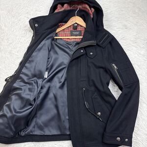 【極美品LLサイズ!!!】BURBERRY BLACK LABEL バーバリーブラックレーベル ラムウール ジャケット 2way チェック柄 ドロスト メンズ 黒