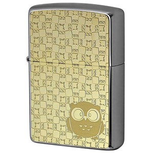 Zippo ジッポライター フクロウ ゴールドプレート ＃200 メタルプレート 両面加工 ニッケルメッキ 2MP-フクロウ メール便可