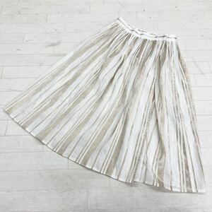 1519◎ 日本製 ROPE ロペ トップス フレア ラップ スカート ロング ストライプ ホワイト シャンパンゴールド レディース36