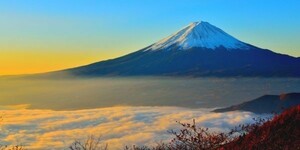 天晴れの富士山と雲海 富士山 ふじやま パノラマ 絵画風 壁紙ポスター 特大版1152×576mm（はがせるシール式）101S1