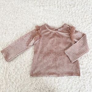 即決！ZARA Kids 肩フリルチュールベロア長袖トップス 子供服 キッズ 女の子 ザラ