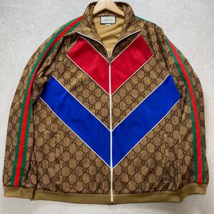 【未使用・現行タグ】 GUCCI グッチ メンズ トラックジャケット テクニカルジャージー ブルゾン GGロゴ ブラウン XXLサイズ 極美品